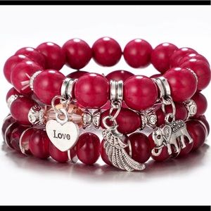 Bohemian red 3 piece bracelet Set